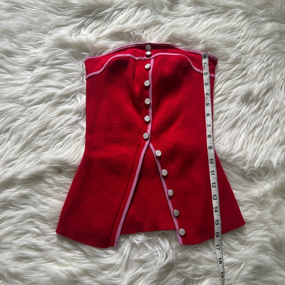 Red strapless ribbed knit top - Picture 4 of 7